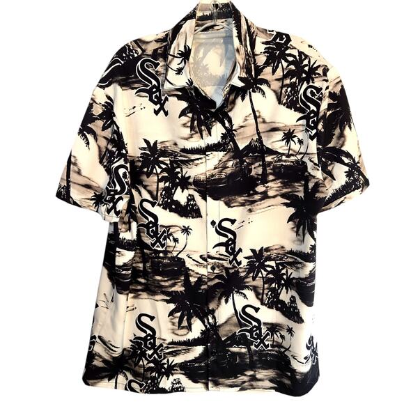 Men's XL Sox Black White Shirt Short Sleeve 46 48 Button Down - Picture 2 of 5